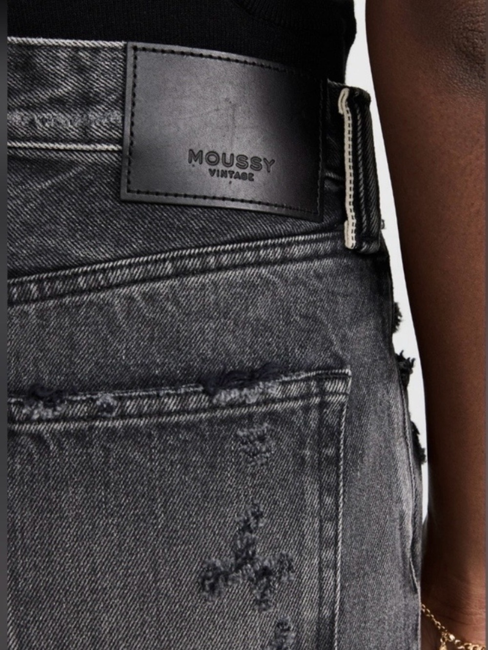 Moussy Vintage Howa Straight Faded Black Denim Raw Hem Size 29